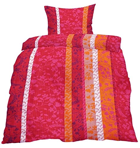 KH-Haushaltshandel Baumwoll Seersucker Bettwäsche, 135 x 200 + 80x80cm, rot orange, bügelfrei, 100% Baumwolle(BWSeersStr)