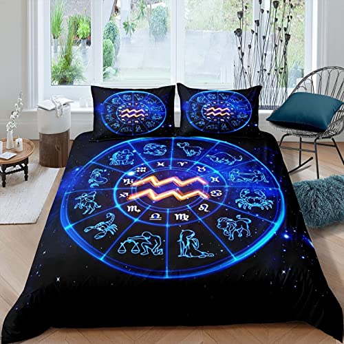 KKGRXD Bettwäsche 135x200 cm Sternbild Wassermann Weiche Atmungsaktive Mikrofaser Bettwäsche-Sets 3D Drucken Bettbezug und 2 Kissenbezug 80x80 mit Reißverschluss