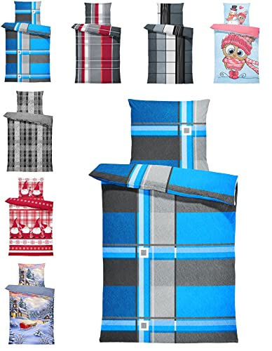one-home Winter Bettwäsche Thermo Fleece Kuschelig Warme Bettbezüge Flauschig Warm Weich, Größe:2 teilig 135x200 cm, Farbe:Kariert blau türkis