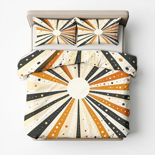 Generisch Mikrofaser Bettwäsche 155x220 Bohemian Sonne 2tlg - Schwarz Gelb Polka Punkte Wendebettwäsche Deko, Weiche Bügelfreie Bettbezug mit Reißverschluss, 1 Kissenbezug 80x80 AE783