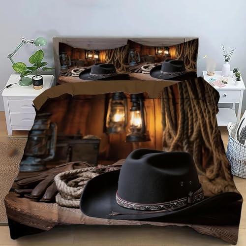Bettwäsche 140x200 Western Country Stil Bettbezug 3D Druck Landhausstil Bettbezüge Kuschelig Weich Mikrofaser Deckenbezug 140x200 mit Reißverschluss + 1 Kissenbezug 80x80 cm A-1508