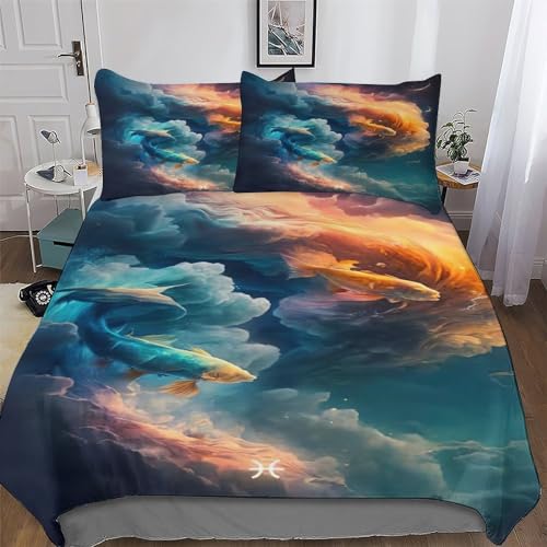 PAZZK Fisch Bettwäsche Premium Atmungsaktive Angenehme Bettbezüge, Mit Reißverschluss Für Jungen Mädchen Bettdeckenbezug, 2teilig Bettbezug + Kissenbezug Single (135x200cm)