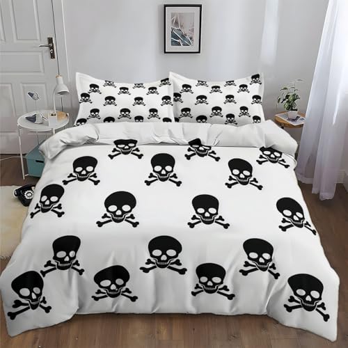 Generisch Bettdeckenbezug Totenkopf Pirat Dekoration Trend, Bettwäsche 2 teilig - 135 x 200 cm gebürstet Mikrofaser bügelfrei & knitterfrei Bettbezug, für Allergiker geeignet, atmungsaktiver Stoff