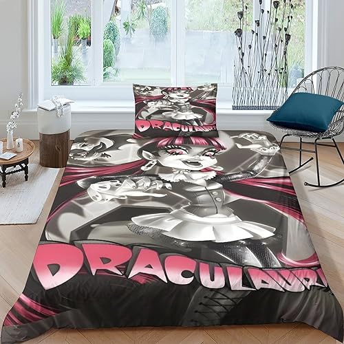 GIOSBR Monster High Bettwäschegarnitur Für Kinder Mädchen Jungen 3D Gedruckter Bettbezug Set Reissverschluss Und Kissenbezüge Bettwäsche Weich Microfaser 2 Teilig Single?135x200cm?