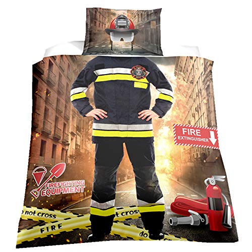 Bettwäsche Set Kind Junge Creative Kombination Pilot Boxer Rennfahrer Spezialeinheiten Feuerwehrmann Detektiv Rolle Cover Anzug Bettbezug 135x200 und Kopfkissenbezug 50x75