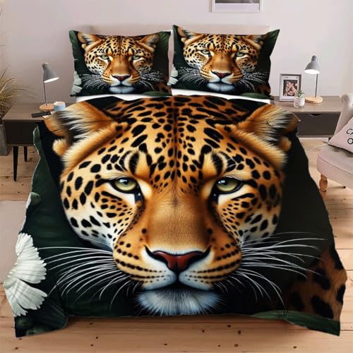 Dozrmey Bettwäsche 220x240 Tier Leopard, Weiche Atmungsaktive Bettbezüge - Sets 3 teilig, Bettbezug mit Mikrofaser Reißverschluss 220x240 und 2 Kopfkissenbezug 80x80