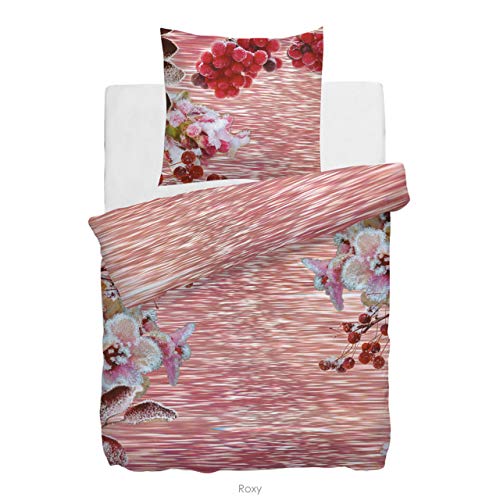 HNL Satin Bettwäsche Roxy Blumen Muster Rose 135x200 cm + 80x80 cm