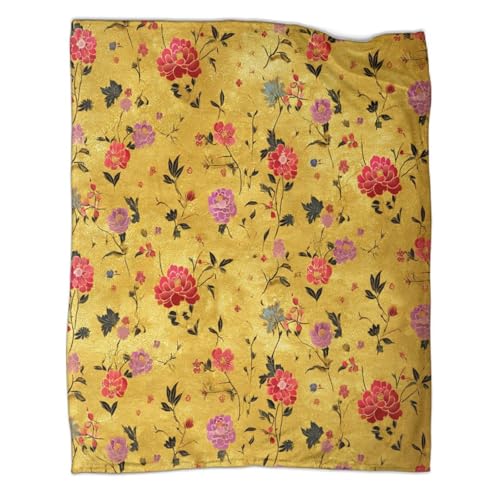 Goldener Hintergrund 3D-gedruckte Decke Oriental Blumes Design-Tagesdecke Weiche Und Warme Mikrofaser Sofa Bettwäsche 60x80inch(150x200cm)