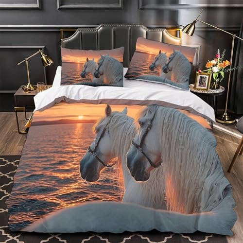 Weiß Tiger 3D-gedruckter Bettwäsche-Set dreiteiliger Fantasy Beast Bettdeckenbezug Zip Verschluss Atmungsaktiv Hautfreundlich mit Kopfkissenbezug for Fans,Frauen,Kinder,Jungen Single?140x200cm?