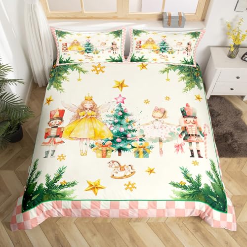 Homemissing Weihnachten Bettwäsche Set 135x200cm Nussknacker Bettbezug Set für Jungen Mädchen Weihnachten Nussknacker Bettwäsche-Set Winter Weihnachten Urlaub Schlafzimmer Dekor