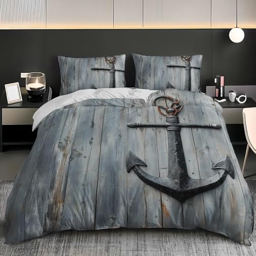 Anker Bettwäsche 155x220 Holzmaserung Im Vintage-Stil Bettwäsche-Sets für Kinder Jungen Bettbezug Set 3D Druck Bettbezüge Weiche Mikrofaser mit Reißveschluss und 2 Kissenbezüge B.591