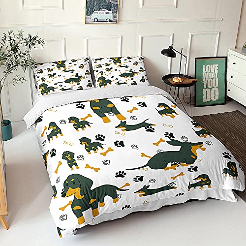 kldby Bettbezug 135 x 200 Dackel Muster Bettwäsche Set, 100% Microfaser Weiche Atmungsaktive 2 Teilig - 1 Bettbezüge mit Reißverschluss und 1 Kissenbezug 80x80 cm