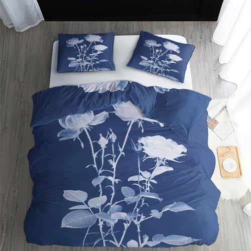 Bettwäsche 135x200 Blümchen - Wendebettwäsche - Bettbezug Set 2teilig mit 1 Kissenbezug 80x80 cm - Weiche Kuschelige Mikrofaser Bettwäsche-Sets mit Reißverschluss - K&Q196