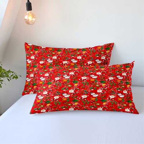 HNHDDZ Weihnachten Kissenbezug-Set für Kinder Jungen Mädchen Teenager Weihnachtsbaum Schneemann Elch Weihnachtsmann Bettwäsche Rot Rosa Lila, 2 Kissenbezug 50x75 cm