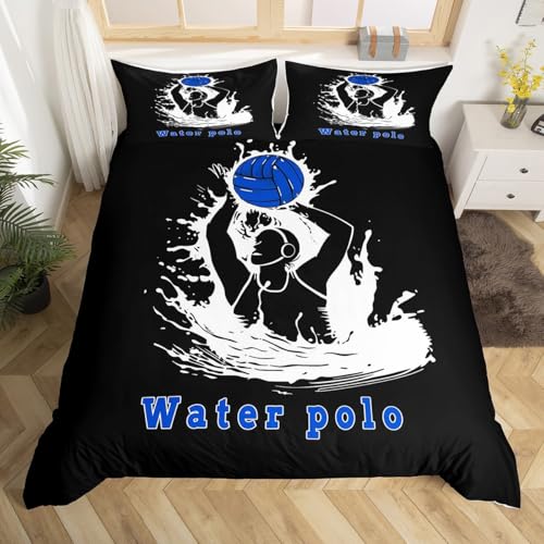 Homewish Wasserpolo Bettbezug 135x200 Ballspiele Bettwäsche Set für Kinder Jungen Mädchen,Sport-Thema Sommer Cool Tröster Abdeckung Blau Schwarz Moderne Mode Bett Set Zimmer Dekoration
