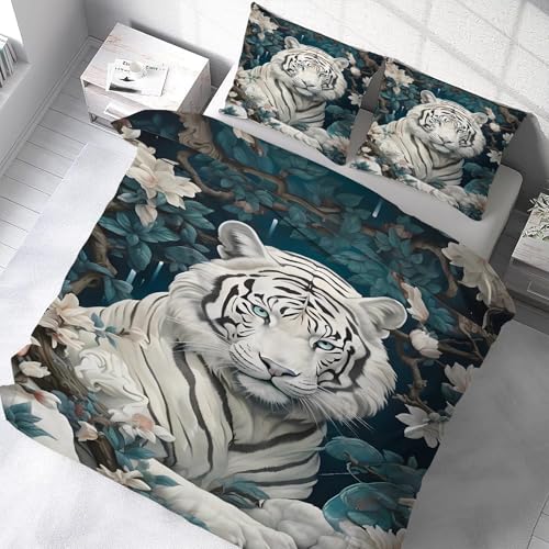 YZQGLHP Kinder Bettwäsche Set Tiger Bettwäsche 135x200 cm Jungen Bettbezug für Mädchen Kids Microfaser Himmlische Qualität Betten Set mit 1 Kissenbezug 80x80cm Einzelbett