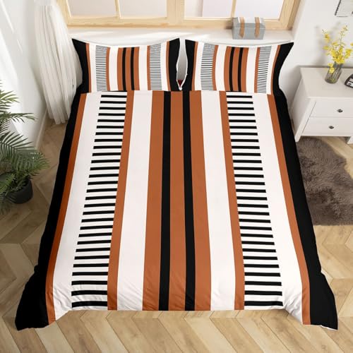 Homemissing Moderne Geometrie Bettwäsche Set 135x200cm gestreift Bettwäsche-Set mit Reißverschluss Schwarz Beige Braun Bettbezug Scheckered mit 1 Kissenbezug