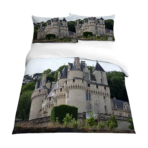 EXSANLIEAY Bettwäsche 135x200 Schloss Bettbezug Weich Mikrofaser Die Architektur Bettwäsche-Sets mit Reißverschluss und 2 Kissenbezüge 80x80 für Jungen und Mädchen