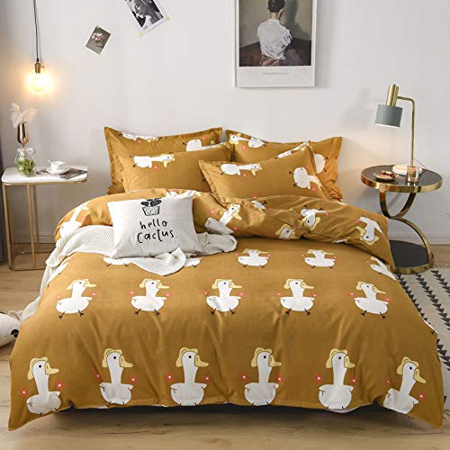 BH JJSMGS Baumwolle gewaschen Baumwolle vierteilig, Bettbezug, Bettlaken, Kissenbezug, Happy Duck 200 * 230cm
