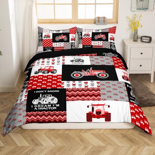 Feelyou Bettwäsche Set mit Cartoon Traktor Design, für Kinder, Jungen, Kleinkinder, Fahrzeug, LKW, Trösterbezug, Erntemaschine, Bettwäsche Set, 1 Bettbezug mit 2 Kissenbezügen, Queen Size Größe