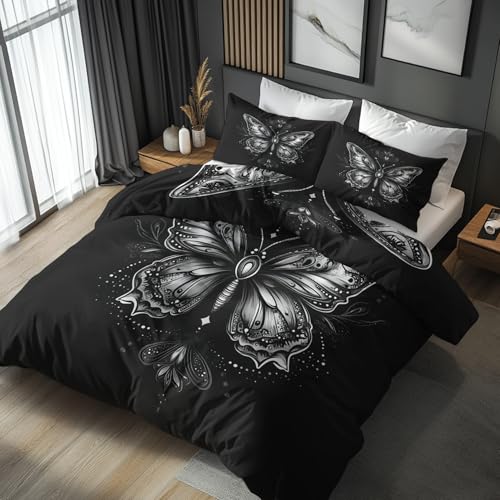 Generisch Schmetterling Bettwäsche 135x200 Gothic Motiv 2tlg, Weiche Mikrofaser Bettbezug & 1 Kissenbezug 80x80, Wendebettwäsche für Schlafzimmer Deko, Geschenke (M79)