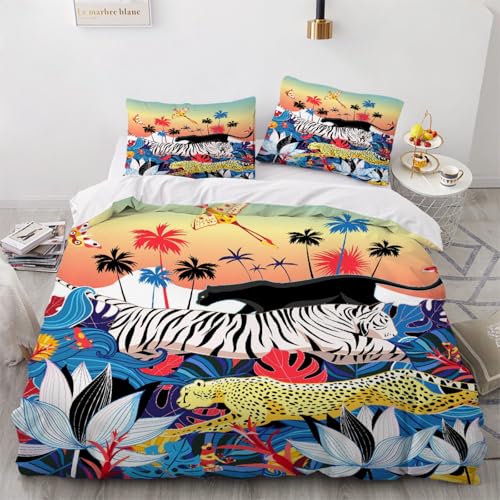 Generisch 3D Cartoon Tiger Bettwäsche 200x200 cm 3teilig Blumen Schmetterlinge Bettbezug mit Reißverschluss 100% Mikrofaser Leicht Atmungsaktive Bettwaren Set mit 2 Kissenbezüge 80x80?Muster 44-2?