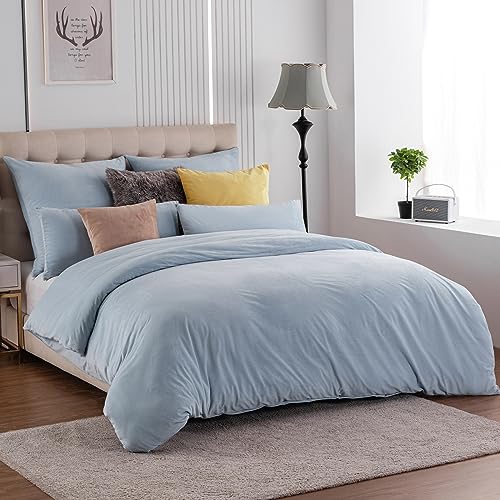 Soifox Winter Flanell Bettwäsche 200x220 - Hellblau Flauschige und Warme Cashmere Touch Bettbezug + Kissenbezug 80x80 cm mit Reißverschluss