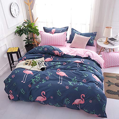 Homewish Flamingo Bettbezug 135x200 Rosa Flamingo Bettbezug Süßes Tier Blumen Flamingo Bettwäsche-Set für Jungen Mädchen Kinder Frauen Weiche Mikrofaser Wende Bettwäsche mit 1 Kissenbezug, Blau