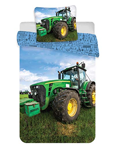 BrandMac Bettwäsche-Set Traktor, Bettbezug 140x200 cm + 1 Kissenbezug 65x65 cm, 100% Baumwolle, Wendemotiv