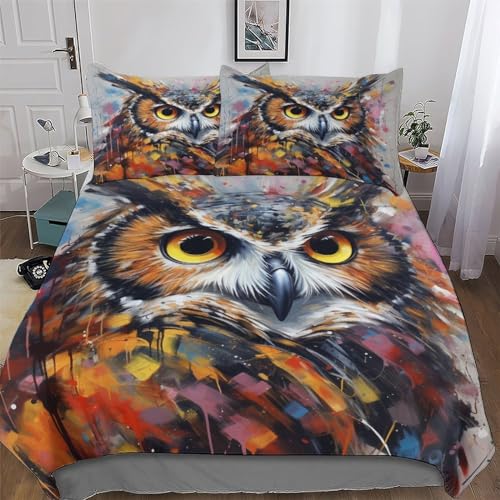 AAPZY Eule Bettwäsche Weiche Mikrofase Bettbezug Und Kissenbezüge Mit Reißverschluss 2teiligr Für Erwachsene Teenager Kinder Bettbezüge Angenehme Bettdeckenbezug Single (135x200cm)