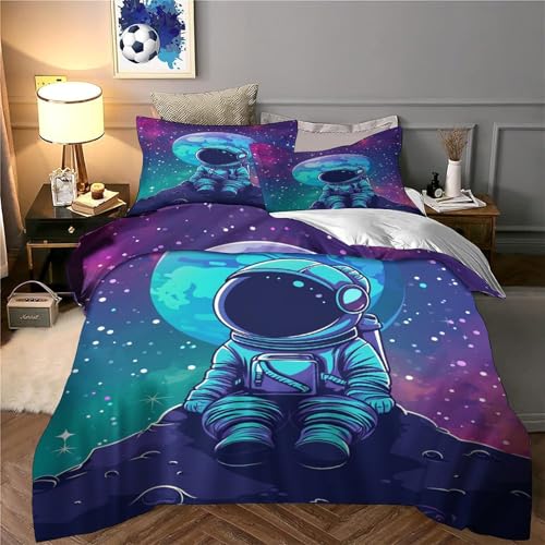 XJmoney Cartoon Astronaut Bettbezug Set Bettwäsche Set Kinderbettwäsche Reißverschluss Mit Kissenbezügen Betten Set Für Jungen Und Mädchen, Kinder Single?135x200cm?