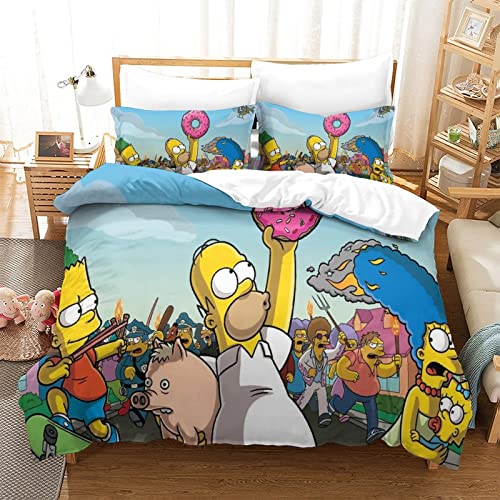 QRWEW Bettbezug 3D Simpson Druck Bettbezug Set 3teilig Set Microfaser Bettwäsche Set Garnitur Mit Reissverschluss Mit Kissenbezug Weicher Bequem Hypoallergenic Bettdecke CoverSingle?135x200cm?