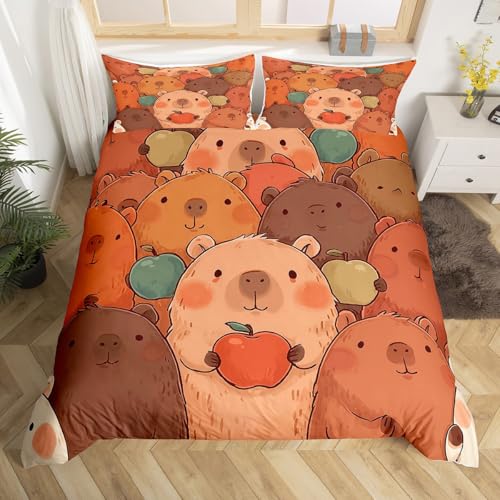 Homewish Kinder Kawaii Capybara Bettwäsche 135x200 Cartoon Capybara Liebhaber Bettbezug Braune Süße Dekorationen für Jungen Mädchen Erwachsene Bettwäsche Set Rustik Wildtiere Bettset 1 Kissenbezug
