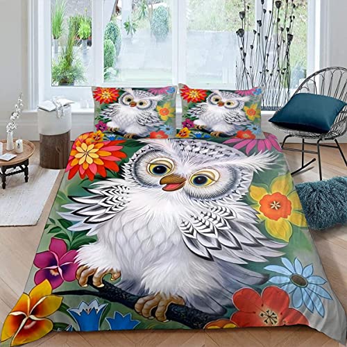 ALABOW Eule Bettwäsche Set 135x200 cm 2teilig mit Reißverschluss Weiche und Angenehme Schlafkomfort Microfaser Bettbezug Abstrakt Blumen Kinderbettwäsche mit Kissenbezug 80x80