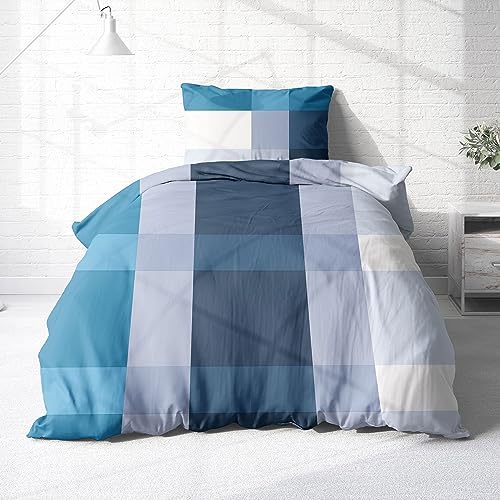 Träumschön Premium Bettwäsche 135x200 + 80x80 cm - Blau/Weiß Design Hell - Sommer Bettwäsche aus Baumwolle – Weich, Atmungsaktiv & Hautfreundlich - bügelfrei