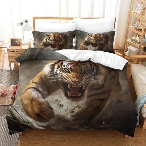 QADDKRTEV Tiger Bettbezug Bettwäsche Kinderbettwäsche-Set Reißverschluss Mit Kissenbezügen Betten Set Für Jugendliche Kinder Schlafzimmer Single?140x200cm?