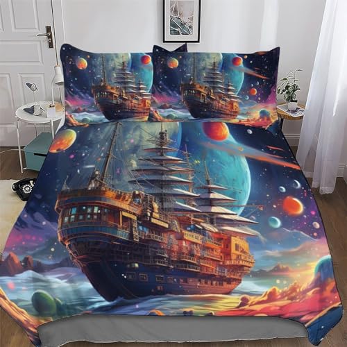 GGJJTT Pirat Schiff Bettwäsche Set 2 teilig Weiches Microfaser Bettbezug Mit Kopfkissenbezug Deckenbezug Für Jungen Mädchen Bettbezüge Single135x200cm