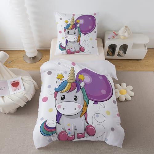 ZTYROLJ Einhorn Bettwäsche 135x200 für Mädchen Kinder,Weich Mikrofaser Einhorn Bettbezug,Atmungsaktiv Einhorn kinderbettwäsche 135x200 mit Reißverschluss+80x80 Kissenbezüge