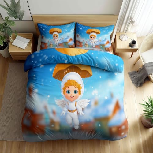 Srigzcaly Cartoon Schnee Engel Bettwäsche 155x220 cm, Weiche Mikrofaser Hellblau Bettbezug mit Reißverschluss für Jungen Mädchen Bettwäsche-Set mit 2 Kissenbezug 80x80cm Srigzcaly Cartoon Schnee Engel Bettwäsche 155x220 cm, Weiche Mikrofaser Hellblau Bettbezug mit Reißverschluss für Jungen Mädchen Bettwäsche-Set mit 2 Kissenbezug 80x80cm