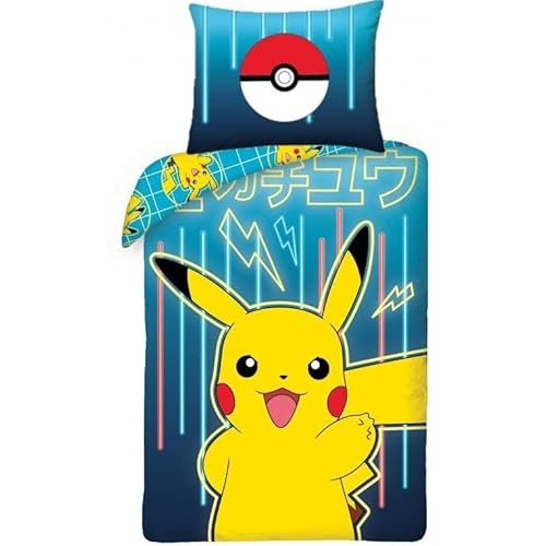 Halantex Bettwäsche Pikachu, wendbar, Bettbezug Pokemon, 140 x 200 cm + Kissenbezug 65 x 65 cm