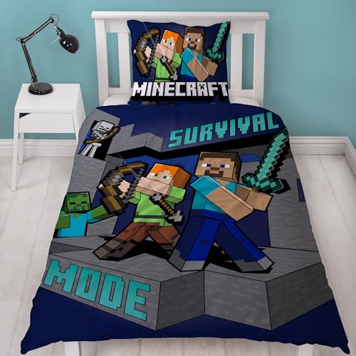 Character World Bettwäsche 135x200 Kinder · Wende Bettwäsche-Set Minecraft Figuren · Microfaser · 80x80 + 135x200 cm · 2 teilig · Kinder und Teenager Gaming - Oeko Tex