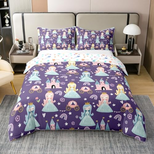 Homewish Bettbezug Regenbogen 100% Baumwolle Bettwäsche 135x200,Verträumte Druck Tröster Abdeckung für Jungen Mädchen,Niedliche Cartoon Schloss Bett für Bett Kawaii Regenbogen Thema