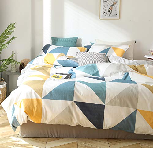 GETIYA Bettwäsche 135x200 2 Teilig Blau Gelb Dreieck Muster Bettwäsche Jungen Mädchen Geometrische Bettwäsche Baumwolle Zweiteilig Deckenbezug Wendebettwäsche mit Reißverschluss und Kissenbezug 80x80