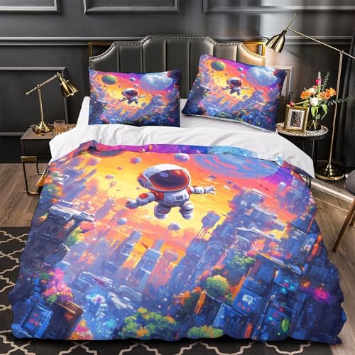 Astronaut schwebt 3D bedruckt Bettdeckenbezug 3teilig Mikrofaser maschinenwaschbar Science-Fiction-Weltrauma benteuer Bettbezug 2 Kissenbezüge abriebfest Erwachsene Familie Super king?260x220cm?