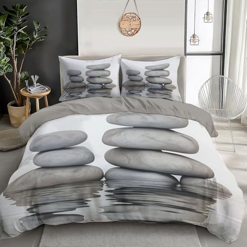 GSAEIMCT Bettwäsche-Sets,3D Cremefarben Wasseroberflächensteine 135X200Cm,Microfaser Atmungsaktive Angenehme Bettbezug Und Kissenbezug Elegante Textur 3 Teilig Sets Für Erwachsene Teenager Kinder