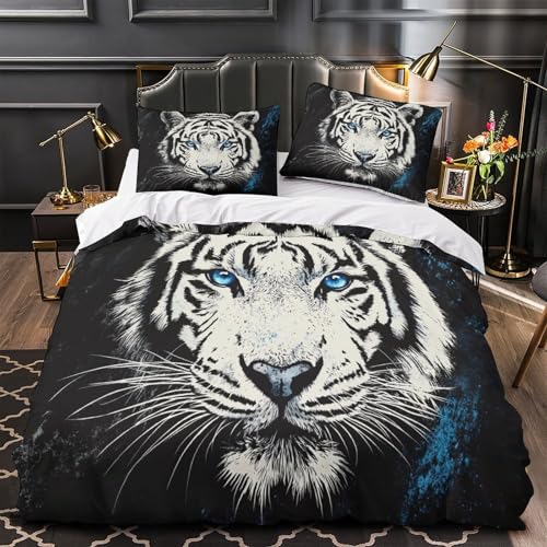 VOXYTMLWG Weiß Tiger Cub 3D-gedrucktes Bettwäsche 3 Stück Fantasy Animal Bettbezug mit Reißverschluss Bequem Kuschelig Schlafkomfort for Teenager,Jugendliche,Män ner,Erwachsene Single?135x200cm?