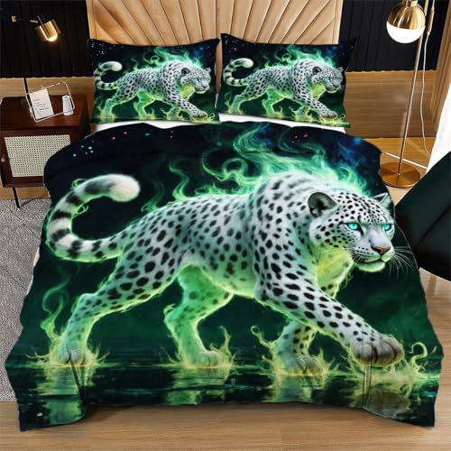 Nuphtun Bettwäsche-Set 135x200 cm GrüNer Leopard, 3D Microfaser Weich Bettdeckenbezug mit 2 Kissenbezügen | Knitterarm, Trocknergeeignet, Perfekt für Kinderzimmer, Gästezimmer N133