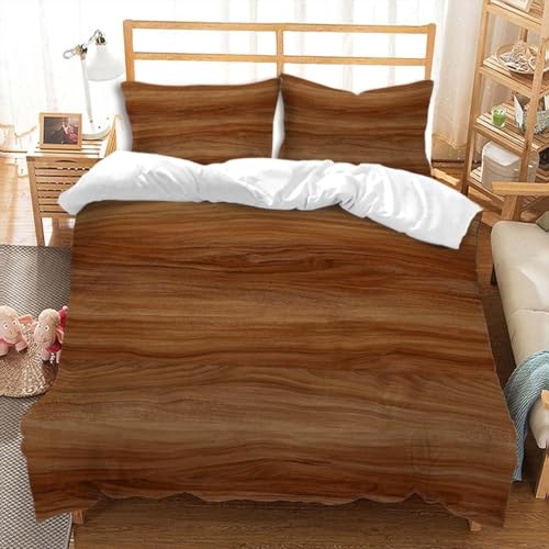 Bettwäsche 135x200 cm Holzmaserung 3 Teilig Bettbezug 135 x 200 Retro-Stil Bettwäsche-Sets 3D Weiche Mikrofaser Bettbezug Set mit Reißverschluss + 2 Kissenbezüge h-2450