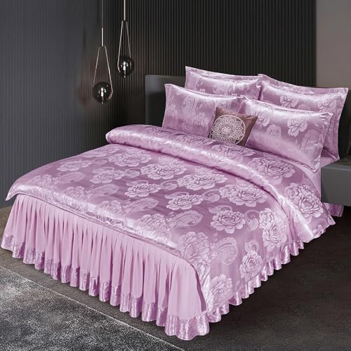 Luxuriöses Satin-Bettwäsche-Set, 4-teilig, Bettrock, 3 Farboptionen, Queen-Size-Größe, 200 x 150 cm, weich und elegant, Schlafzimmer-Dekor
