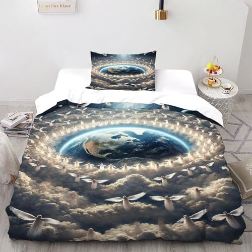 SOJFGSNAJ Engel Erde Bettbezug Für Allergiker Bettwäsche Aus Microfaser Mit Reißverschluss Und 1 Kissenbezug Single?135x200cm?